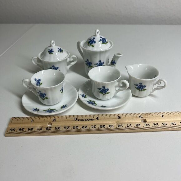 Home Decoration Mini Porcelain Tea Set Blue Vintage - Picture 6 of 9